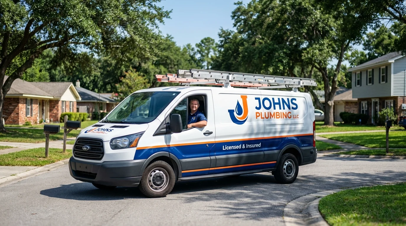 Johns Plumbing LLC service van in Litchfield, NH