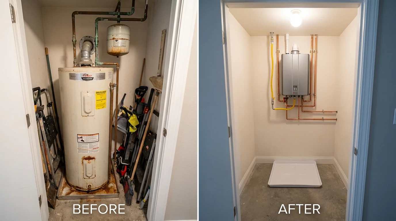 Tank water heater versus wall-mounted tankless unit comparison for Litchfield, NH homeowners